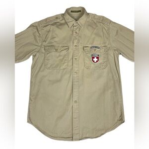 Vintage Tommy Hilfiger Khaki surplus issue Button-Up Shirt with Patch small